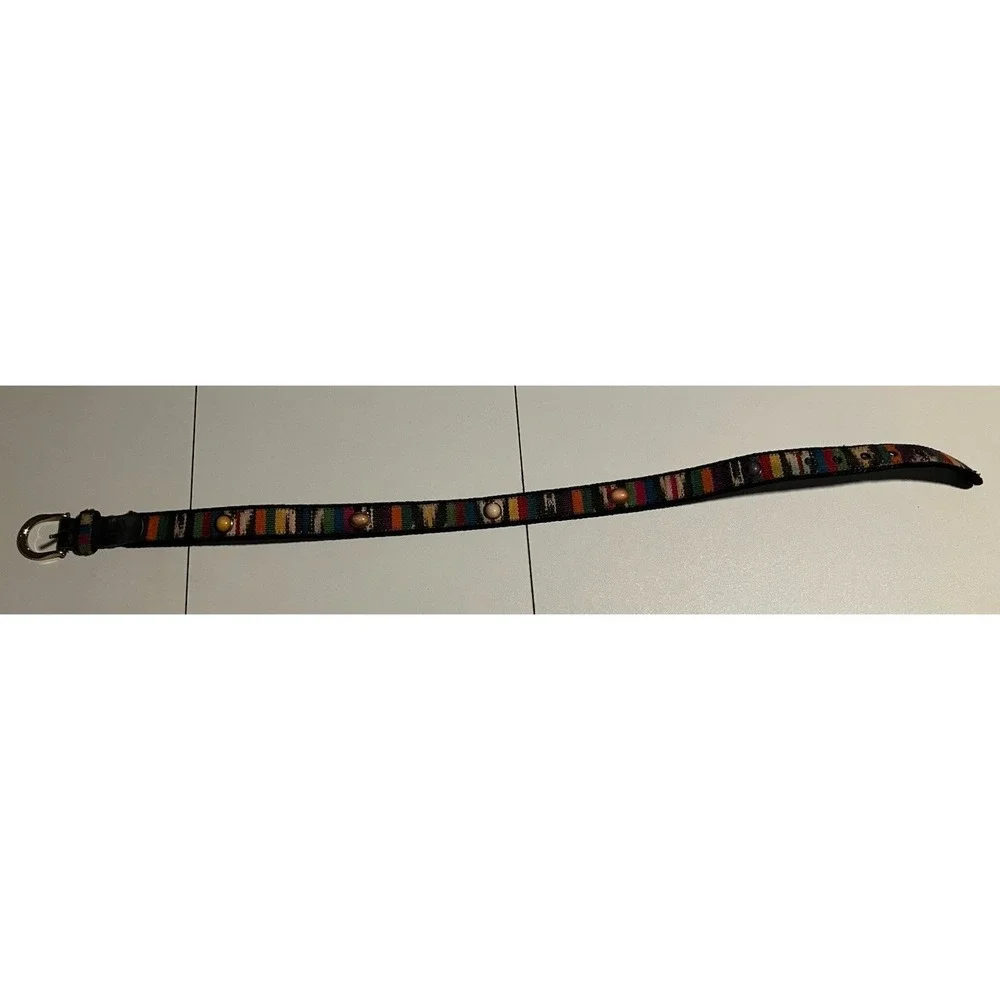 Absolutely‎ Fresh Prestige Leather Woven Multi-Color Cabochon Studded Belt S/M